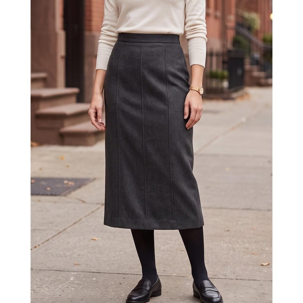 Escada Margaretha Ley Vintage 12 Charcoal Gray Virgin Wool Midi Pencil Skirt